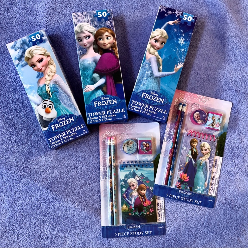 NEW Frozen puzzles and stationery Set 5 pcs